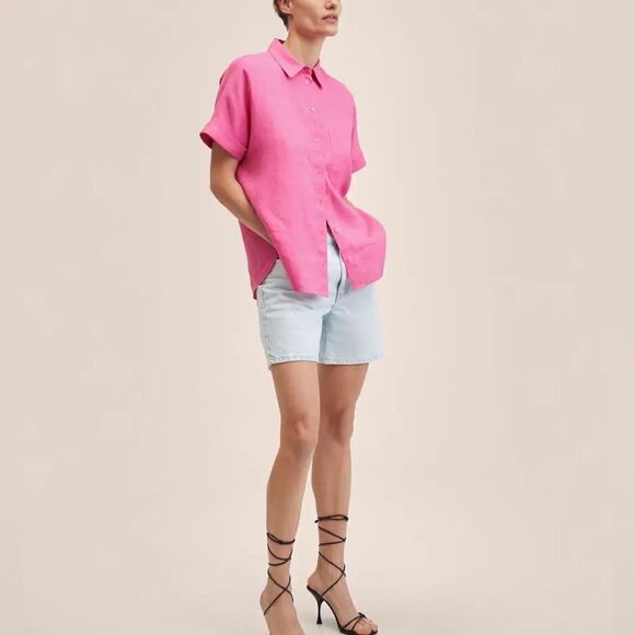 100% Linen Mango Shirt Pink Barbiecore Barbie Core - Picture 10 of 10